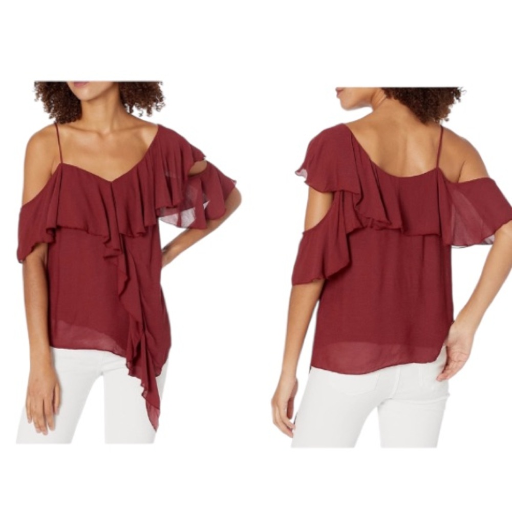 🆕 Bailey 44 Ginger Saffron Red Asymmetrical Ruffle Top